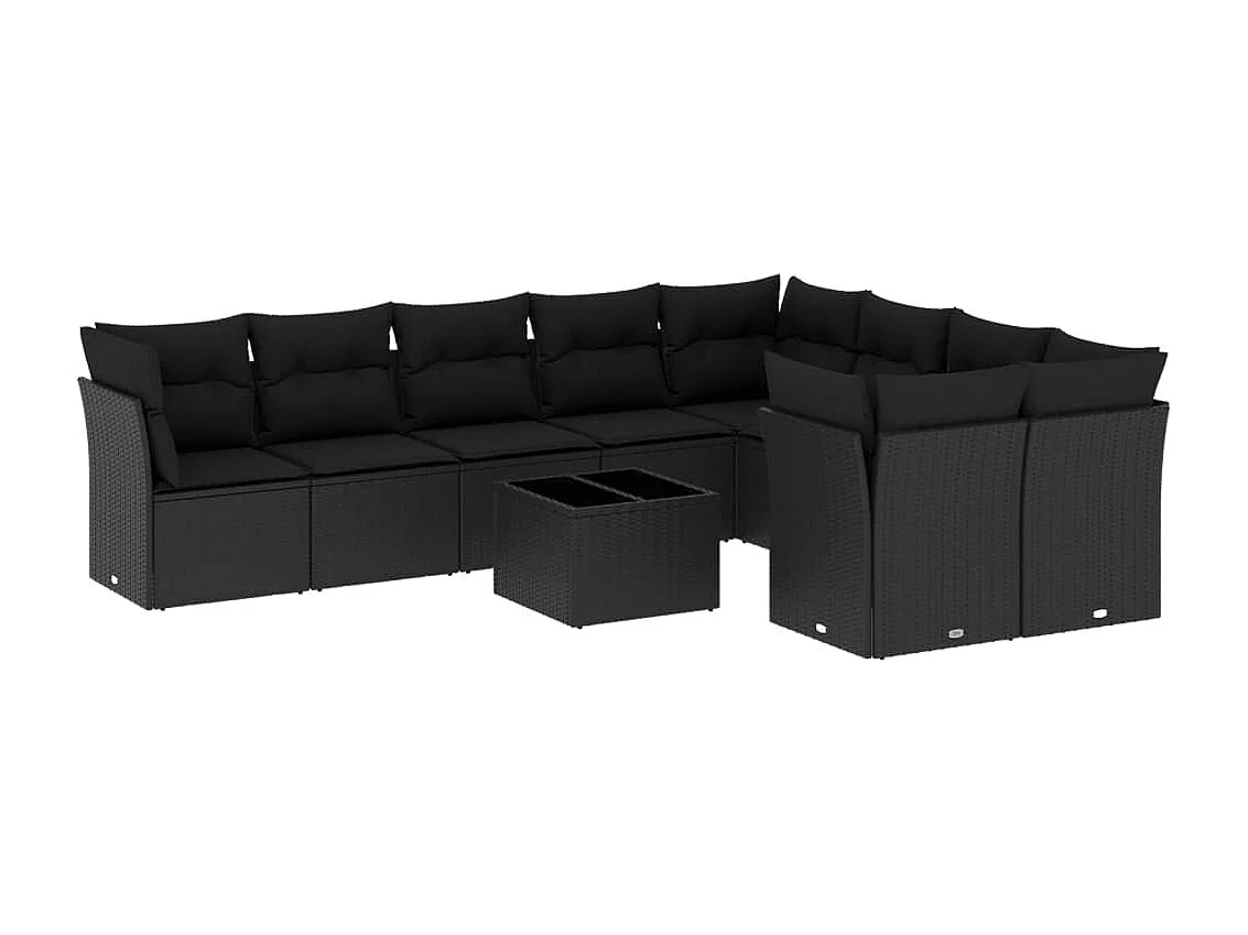 Set Divani da Giardino 10pz con Cuscini in Polyrattan Nero
