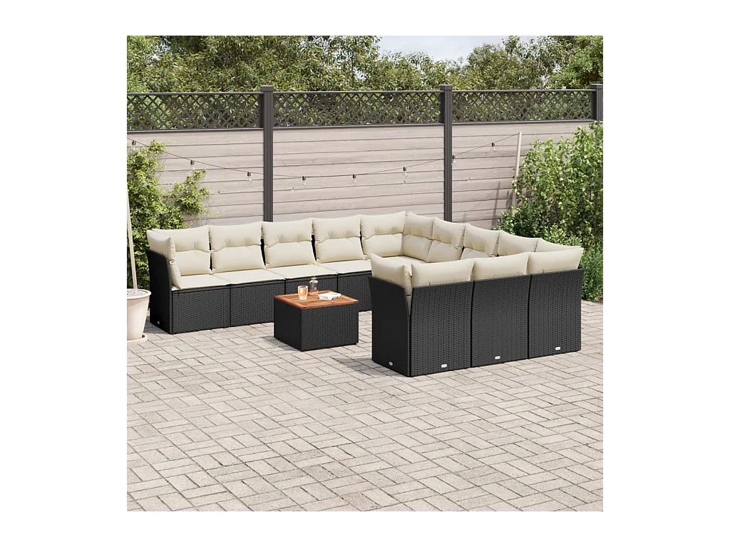 Set Divani da Giardino 12 pz con Cuscini Nero in Polyrattan