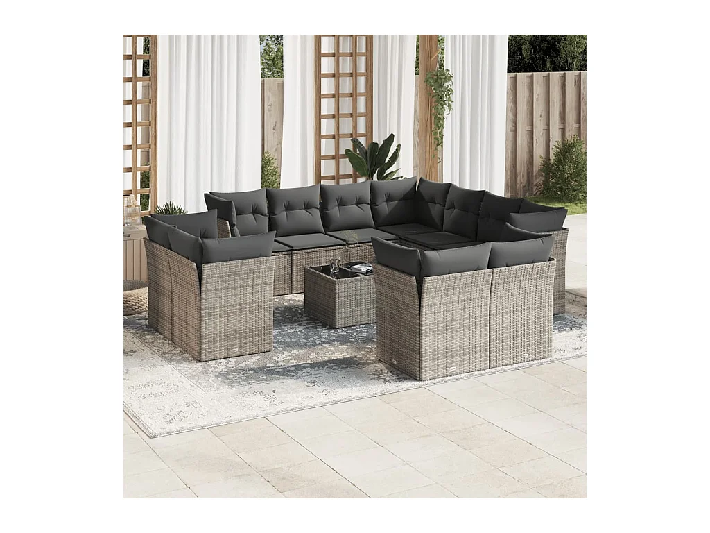 Set Divani da Giardino 12 pz con Cuscini Grigio in Polyrattan