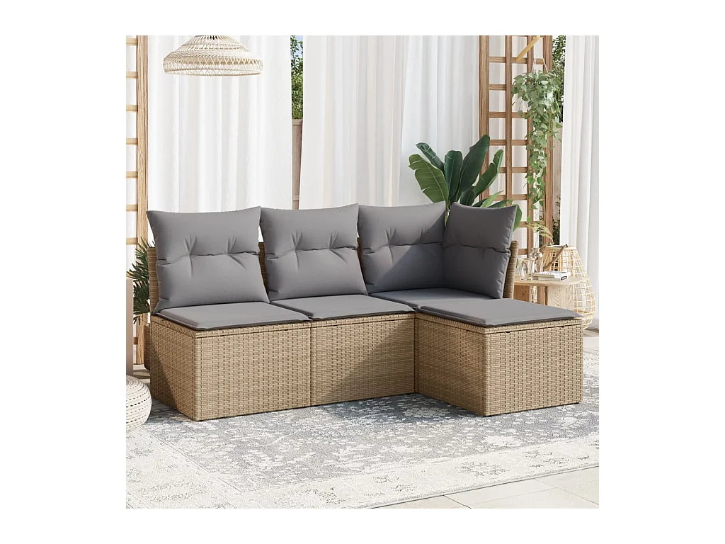 Salon de jardin avec coussins 4 pcs beige résine tressée