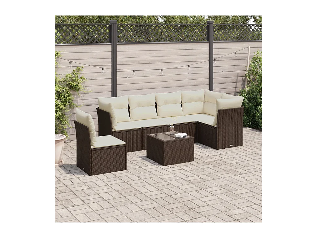 Salon de jardin avec coussins 6 pcs marron résine tressée
