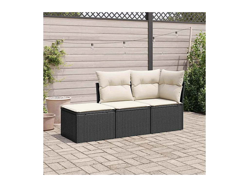 3-tlg. Garten-Sofagarnitur mit Kissen Schwarz Poly Rattan