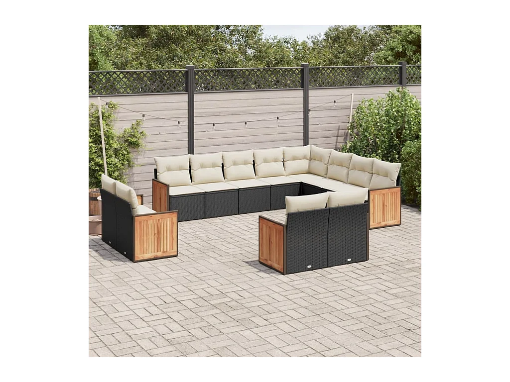 Salon de jardin 12 pcs avec coussins noir résine tressée