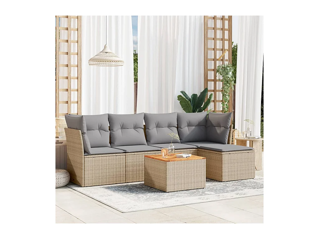 Salon de jardin avec coussins 6 pcs beige résine tressée