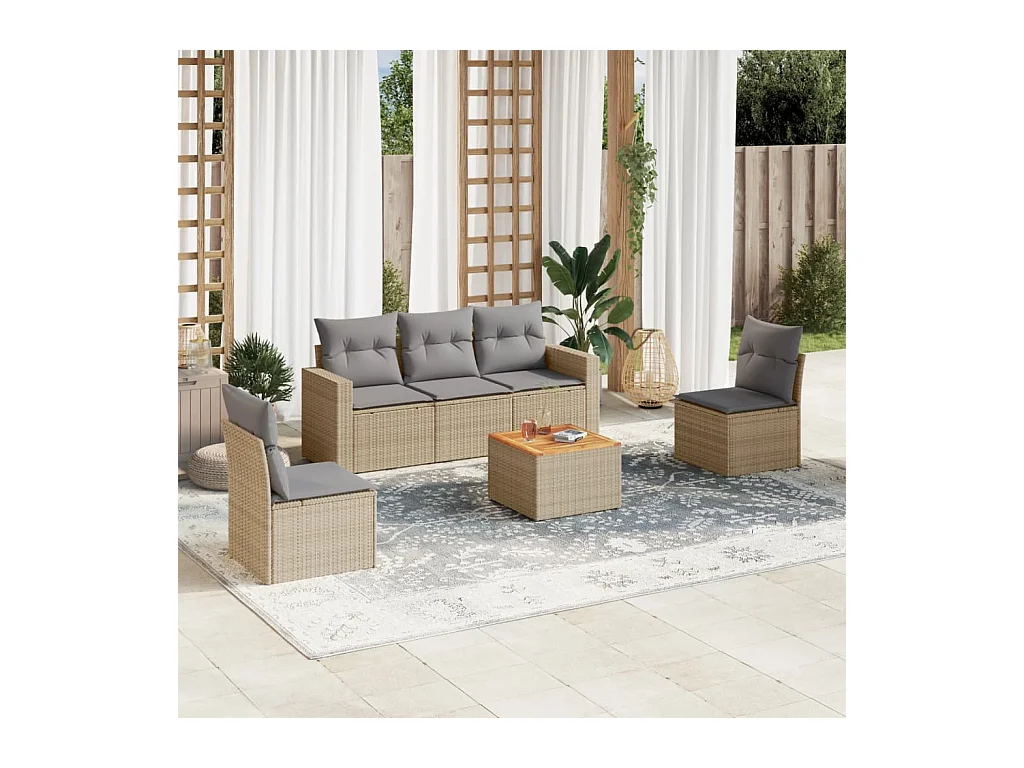 Set Divano da Giardino 6 pz con Cuscini Beige in Polyrattan