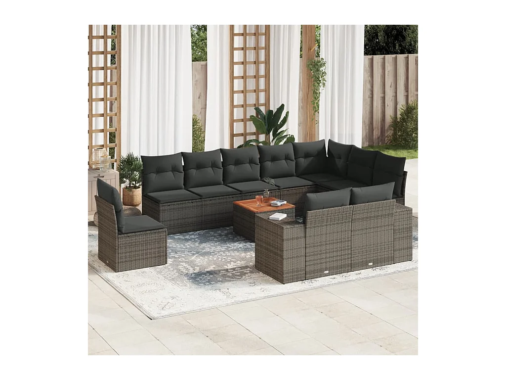 11-delige Loungeset met kussens poly rattan grijs