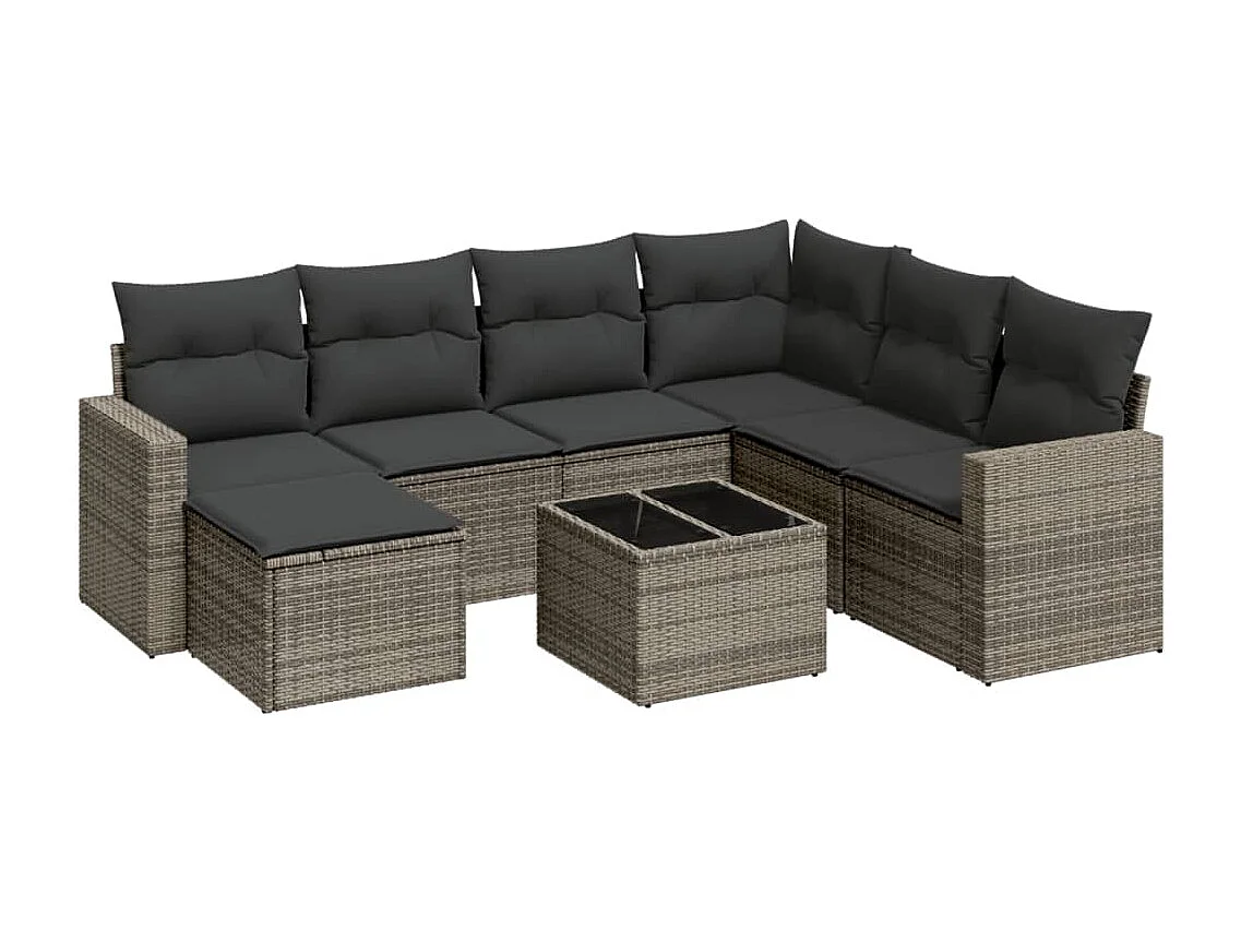Set Divano da Giardino 8 pz con Cuscini Grigio in Polyrattan