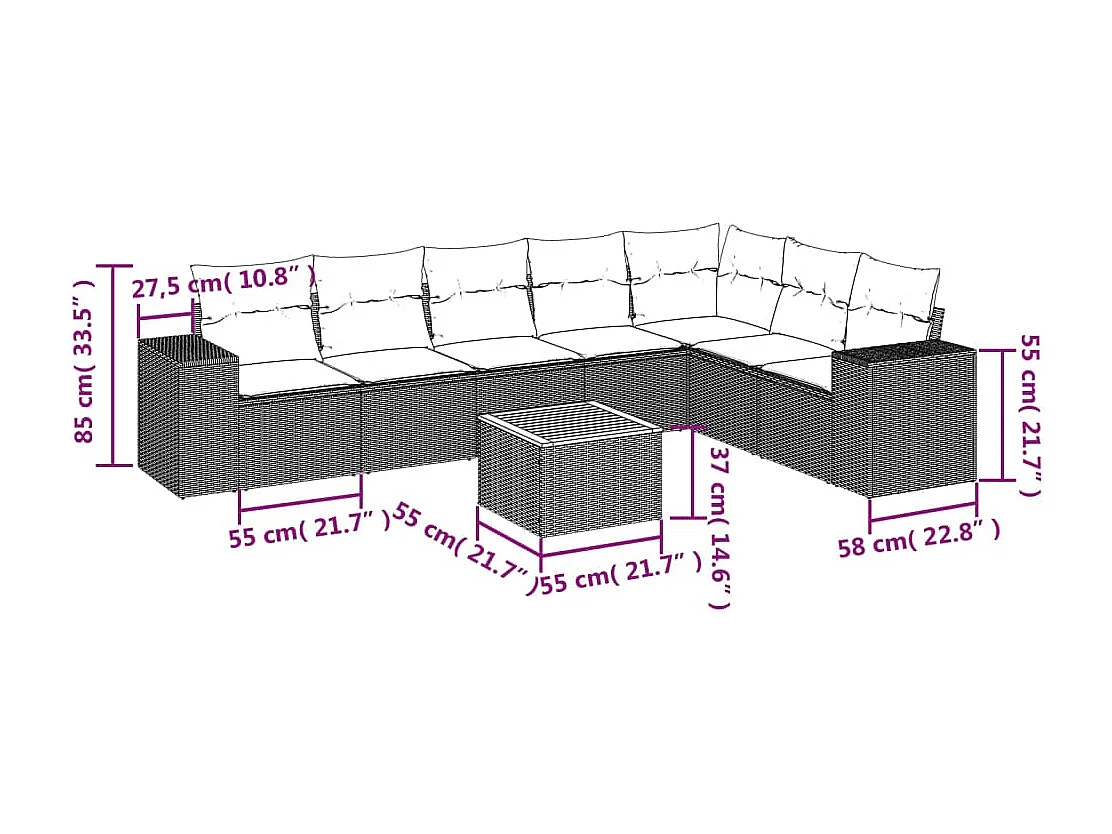 Salon de jardin avec coussins 8 pcs beige résine tressée