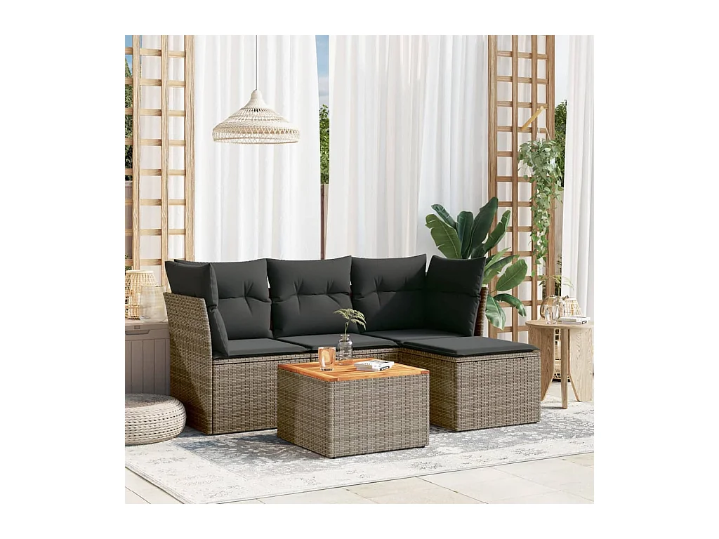 Salon de jardin 5 pcs avec coussins gris résine tressée