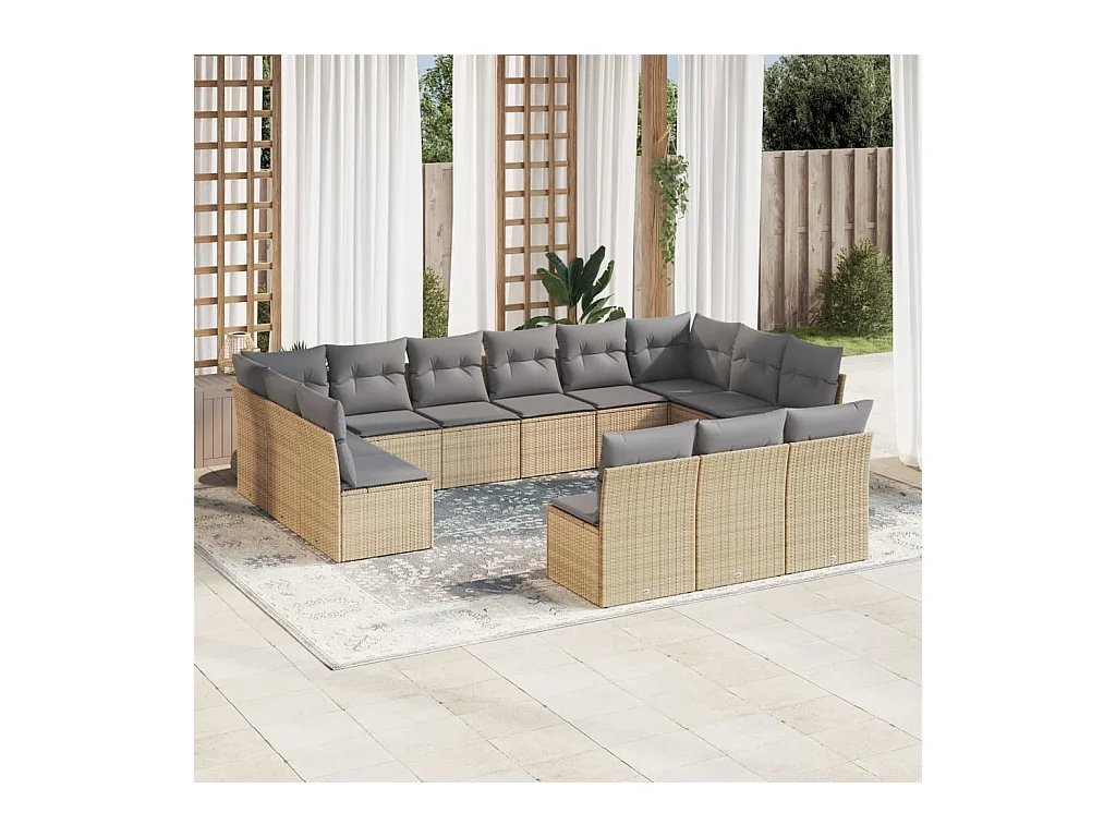 Salon de jardin avec coussins 13 pcs beige résine tressée