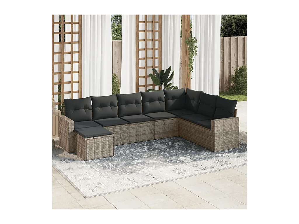 Set Divano da Giardino 8 pz con Cuscini Grigio in Polyrattan