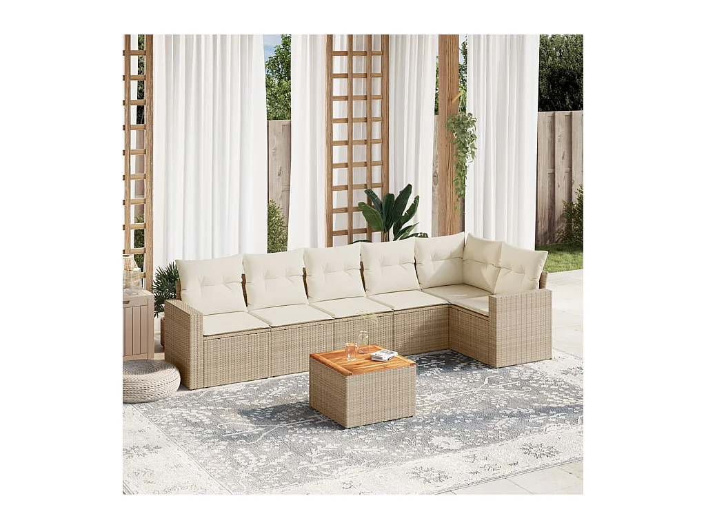 Set Divani da Giardino 7 pz con Cuscini Beige in Polyrattan