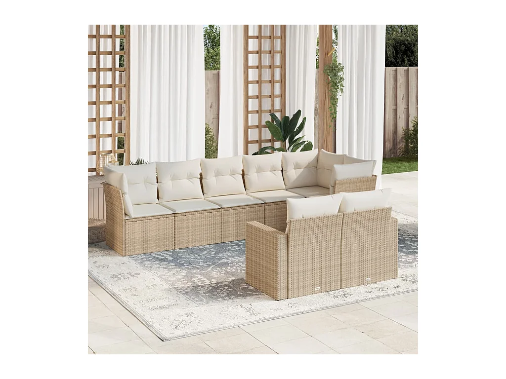 8-delige Loungeset met kussens poly rattan beige