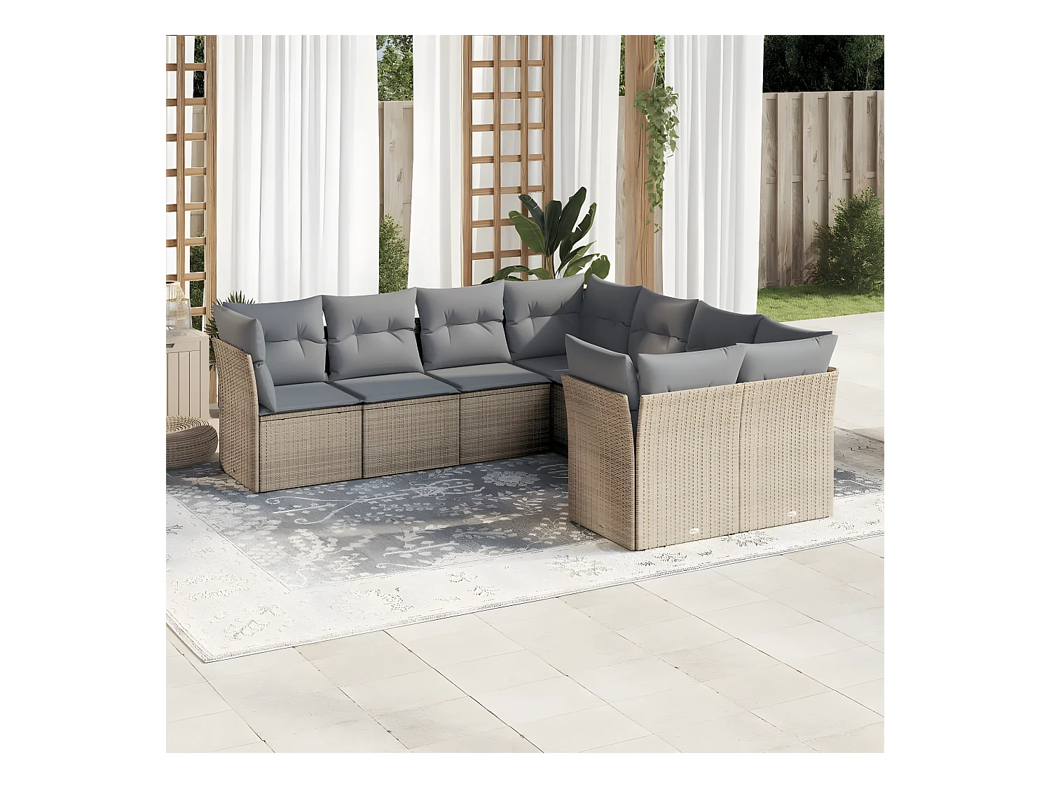 Set Divano da Giardino 8 pz con Cuscini Beige in Polyrattan