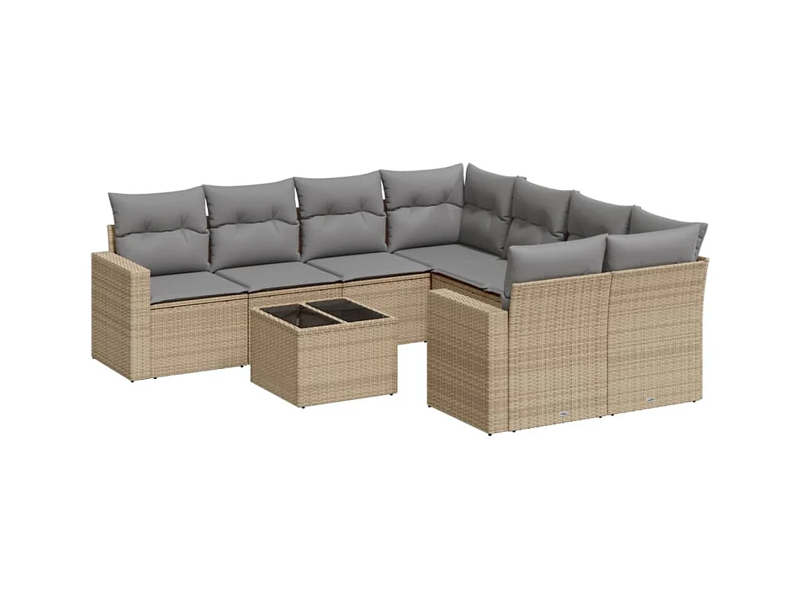 9-tlg. Garten-Sofagarnitur mit Kissen Beige Poly Rattan