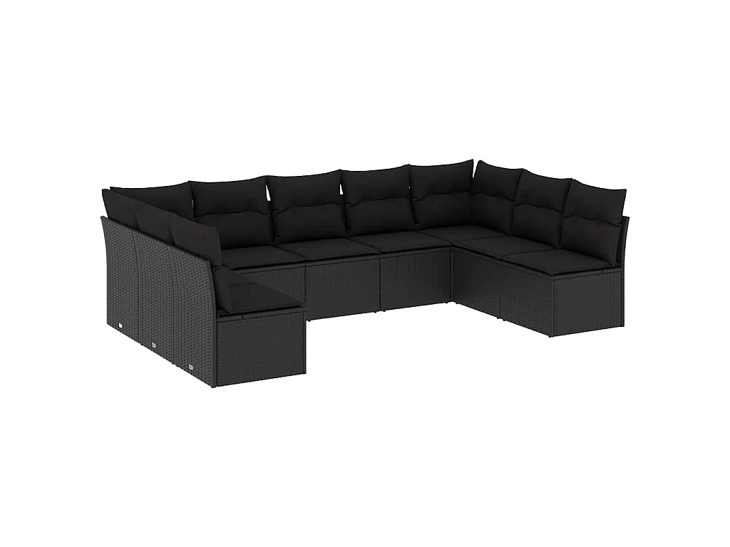 9-tlg. Garten-Sofagarnitur mit Kissen Schwarz Poly Rattan