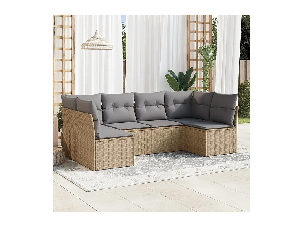 6-tlg. Garten-Sofagarnitur mit Kissen Beige Poly Rattan