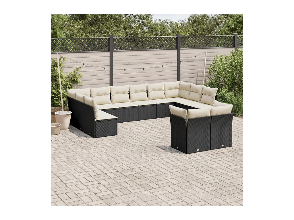 Salon de jardin 12 pcs avec coussins noir résine tressée