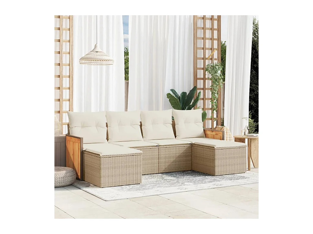 Salon de jardin avec coussins 6 pcs beige résine tressée