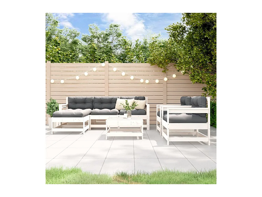 Set Salotto da Giardino 7 pz Bianco in Legno Massello di Pino