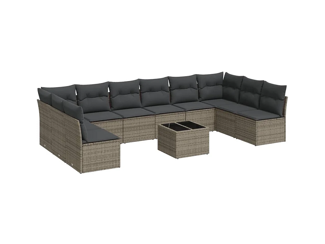 11-delige Loungeset met kussens poly rattan grijs