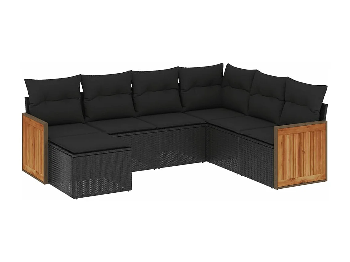 7-tlg. Garten-Sofagarnitur mit Kissen Schwarz Poly Rattan
