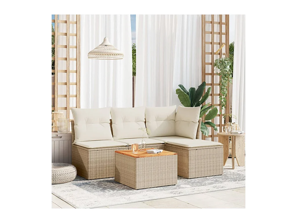 5-delige Loungeset met kussens poly rattan beige