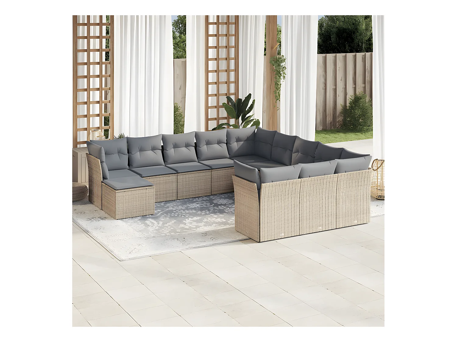 Salon de jardin avec coussins 12 pcs beige résine tressée