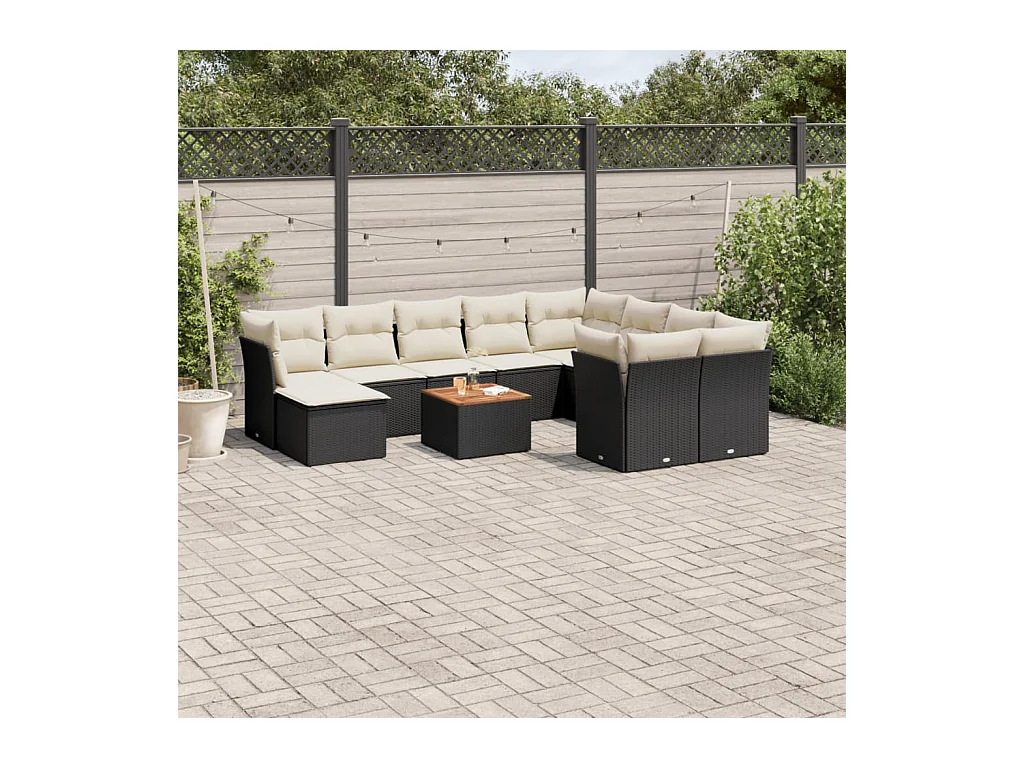 Salon de jardin 11 pcs avec coussins noir résine tressée