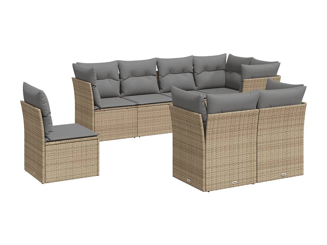 Set Divano da Giardino 8 pz con Cuscini Beige in Polyrattan