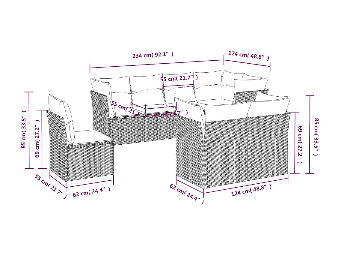 Set Divano da Giardino 8 pz con Cuscini Beige in Polyrattan