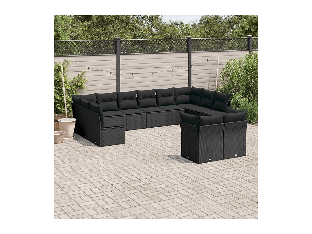 12-tlg. Garten-Sofagarnitur mit Kissen Schwarz Poly Rattan