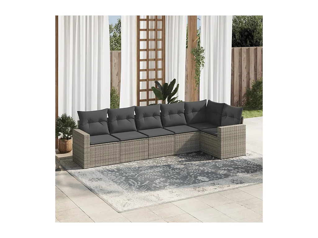 6-delige Loungeset met kussens poly rattan grijs