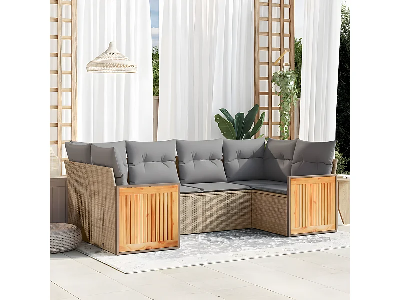 Set Divano da Giardino 6 pz con Cuscini Beige in Polyrattan