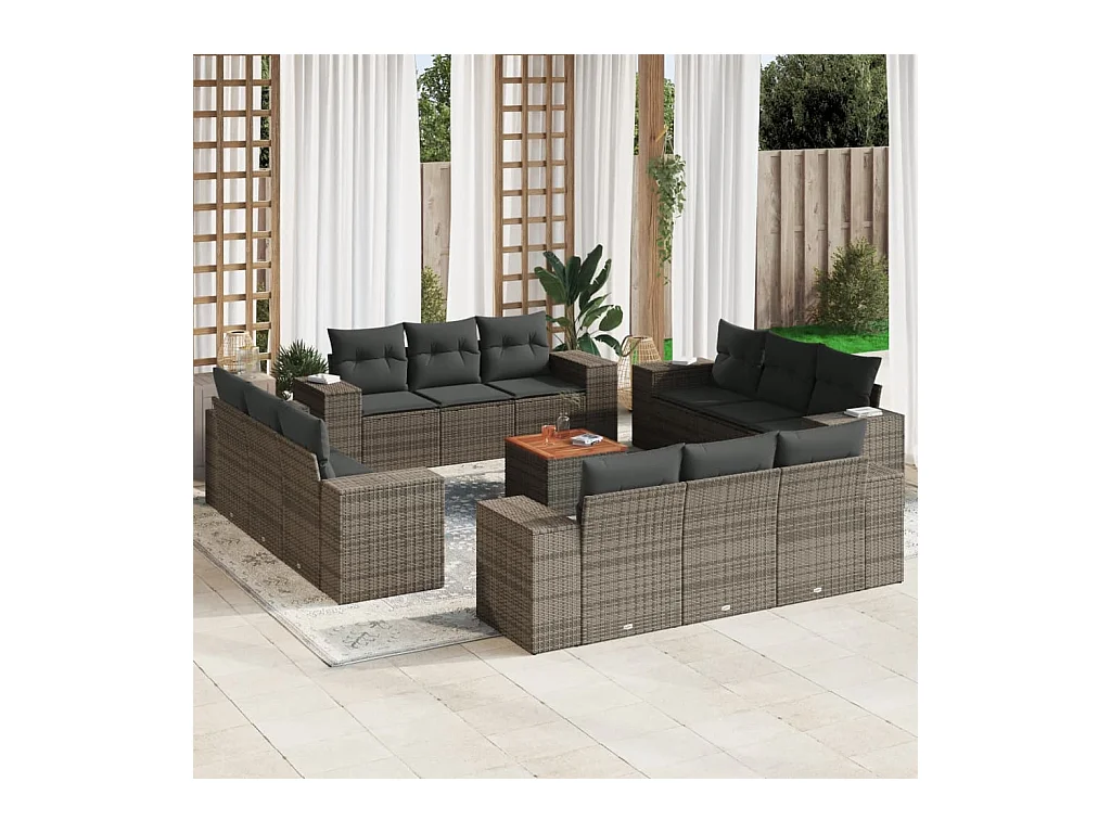Set Divani da Giardino 13 pz con Cuscini Grigio in Polyrattan