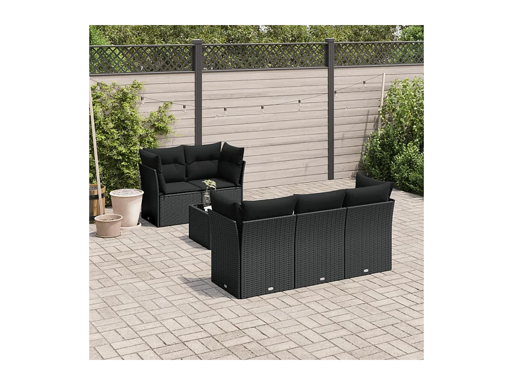 Set Divano da Giardino 6 pz con Cuscini Nero in Polyrattan