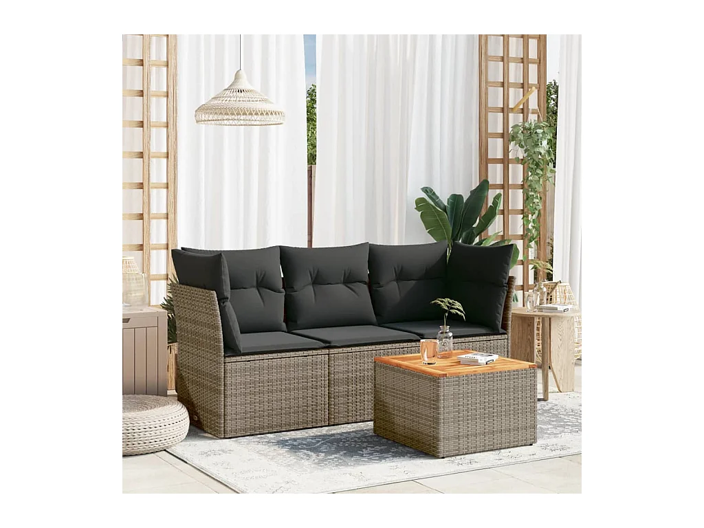Set Divani da Giardino 4 pz con Cuscini in Polyrattan Grigio