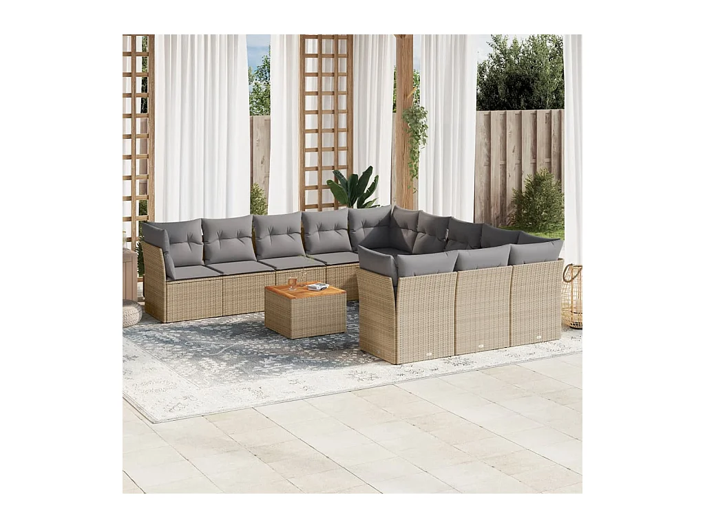 Set Divani da Giardino 12 pz con Cuscini Beige in Polyrattan
