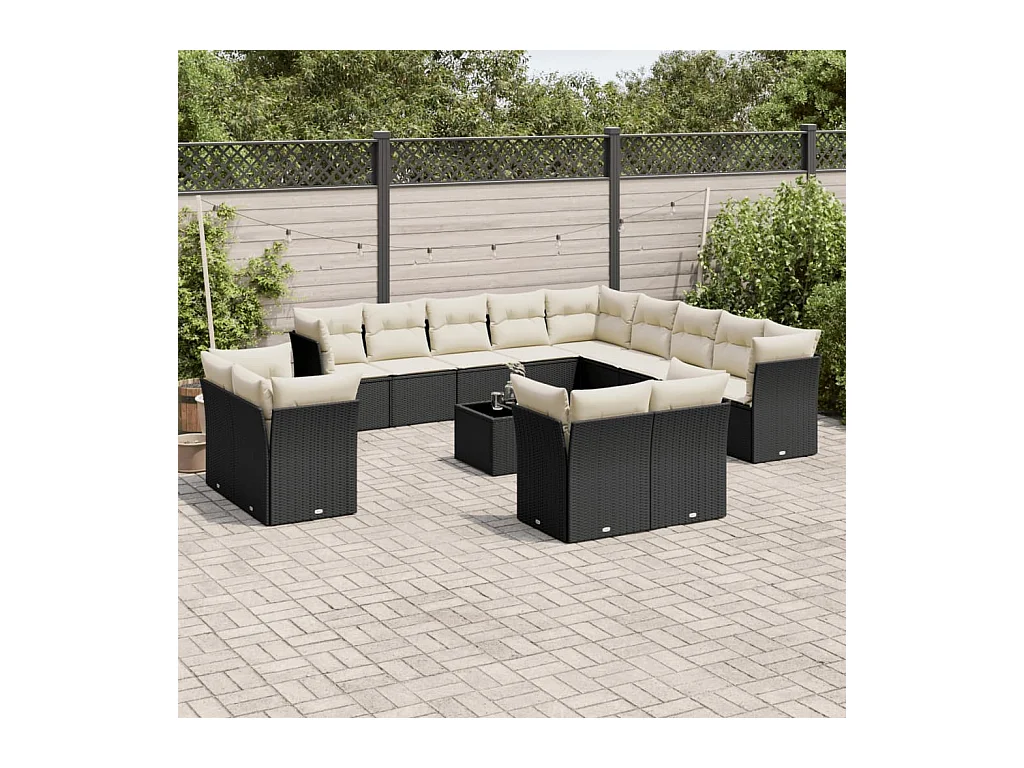 Set Divani da Giardino 14pz con Cuscini in Polyrattan Nero