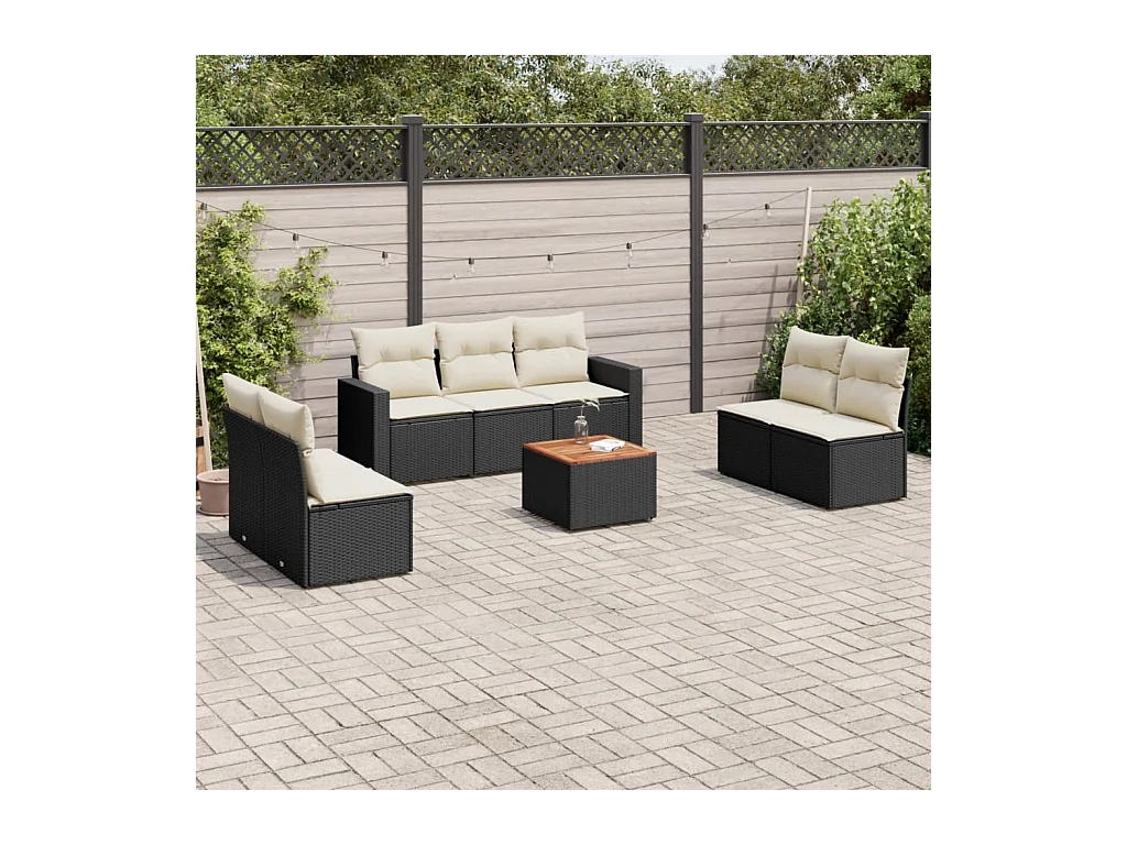 Salon de jardin 8 pcs avec coussins noir résine tressée