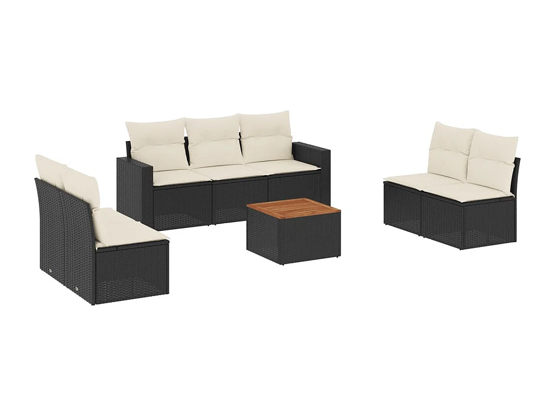 Salon de jardin 8 pcs avec coussins noir résine tressée