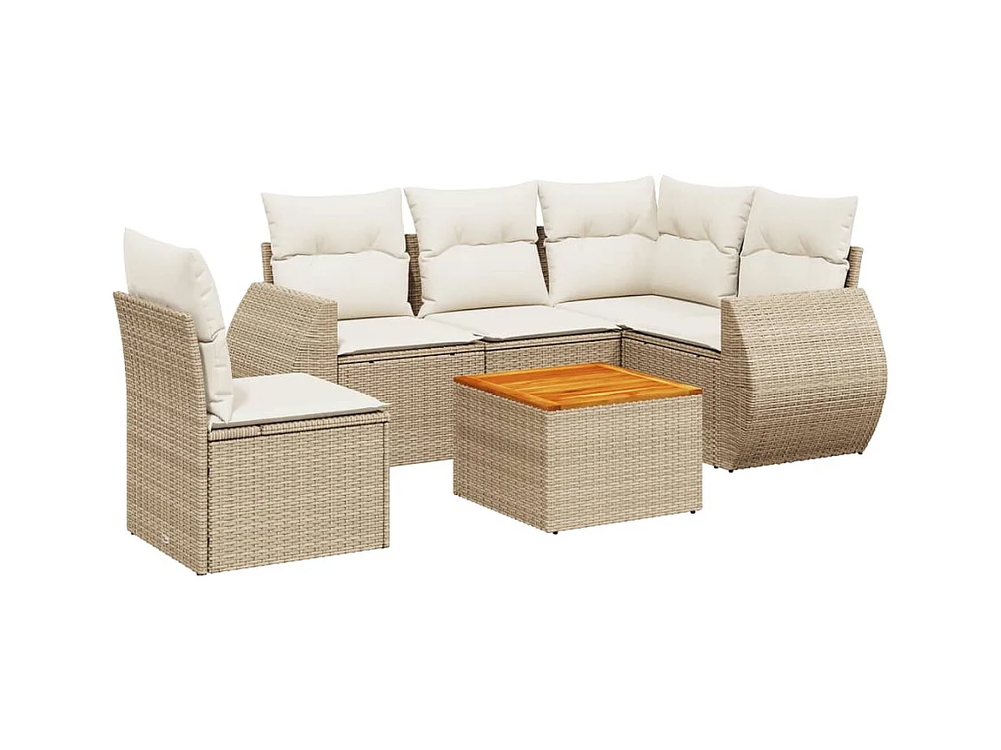 6-tlg. Garten-Sofagarnitur mit Kissen Beige Poly Rattan