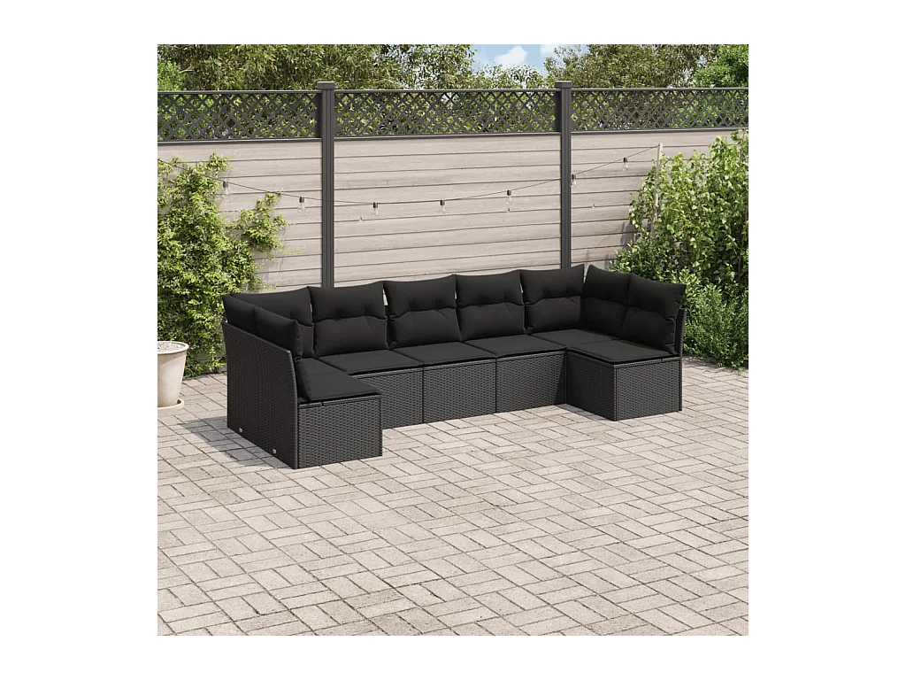 Set Divani da Giardino con Cuscini 7pz Nero Polyrattan