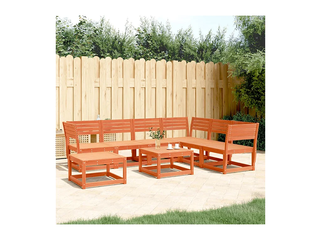 Salon de jardin 7 pcs cire marron bois de pin massif