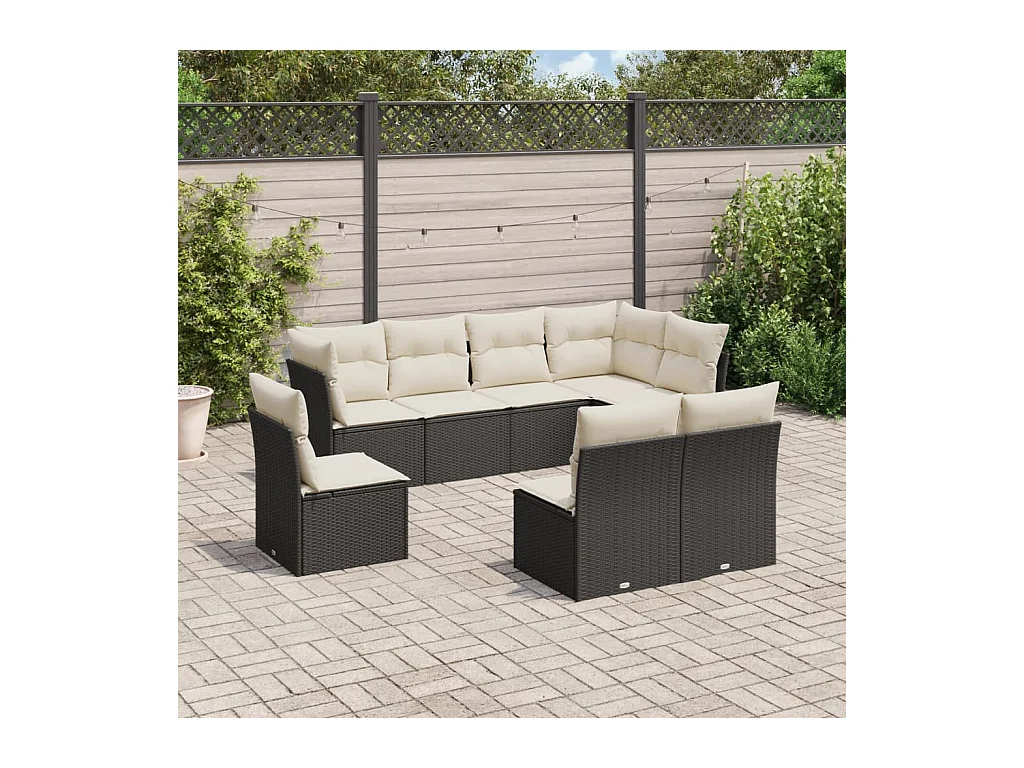 8-tlg. Garten-Sofagarnitur mit Kissen Schwarz Poly Rattan