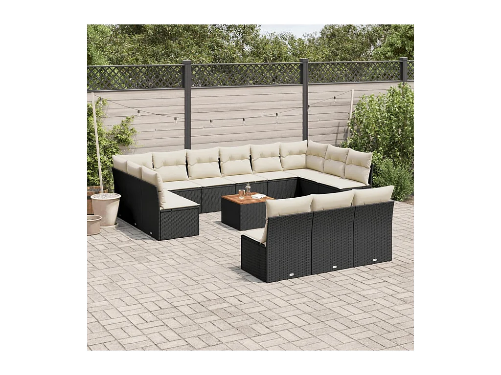 Set Divani da Giardino 14pz con Cuscini in Polyrattan Nero