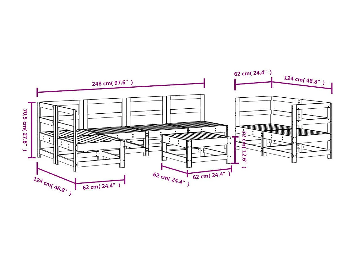 8 pcs conjunto lounge de jardim pinho maciço