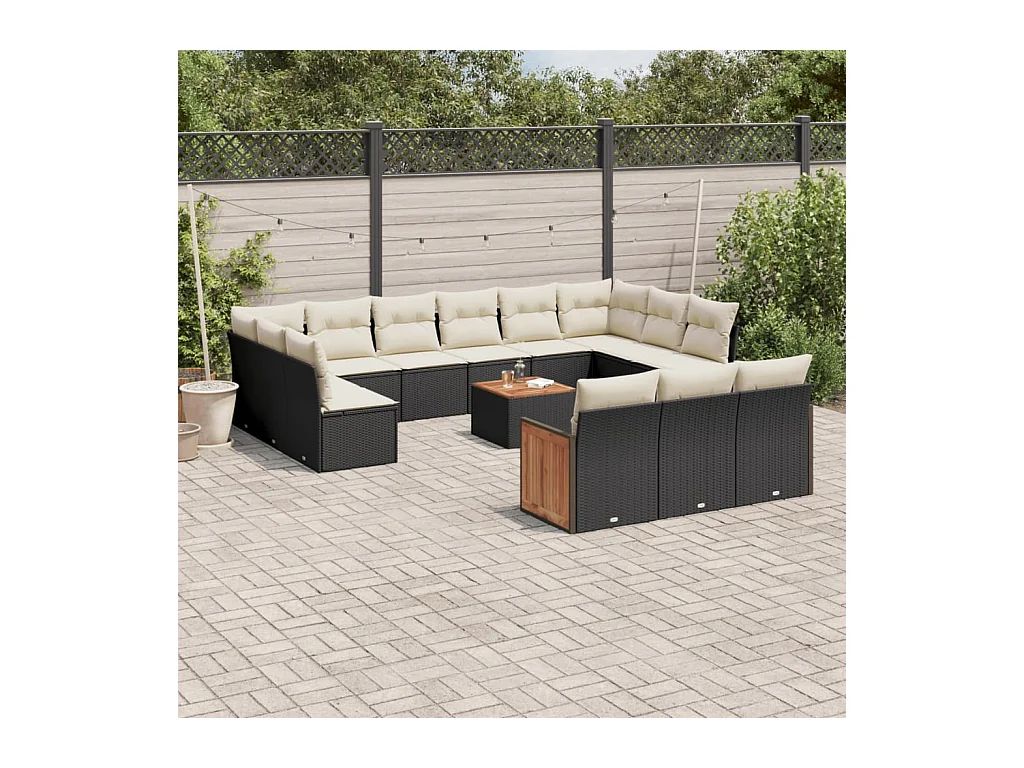 Set Divani da Giardino 14pz con Cuscini in Polyrattan Nero