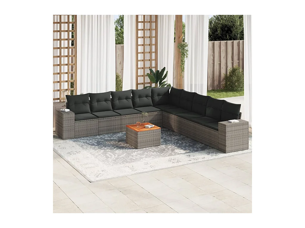 Set de sofás de jardín 10 pzas con cojines ratán sintético gris