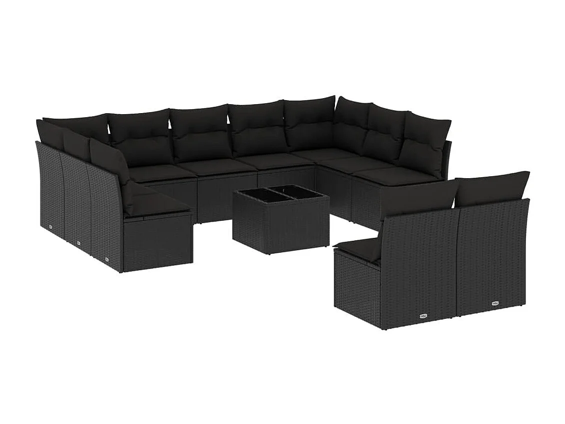 Salon de jardin 12 pcs avec coussins noir résine tressée